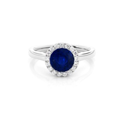 Bezel Setting Blue Sapphire Halo Engagement Ring