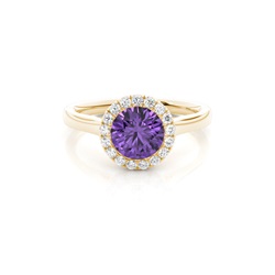 Bezel Setting Amethyst Halo Engagement Ring