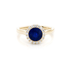 Bezel Setting Blue Sapphire Halo Engagement Ring