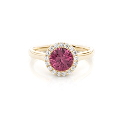 Bezel Setting Pink Tournamile Halo Engagement Ring