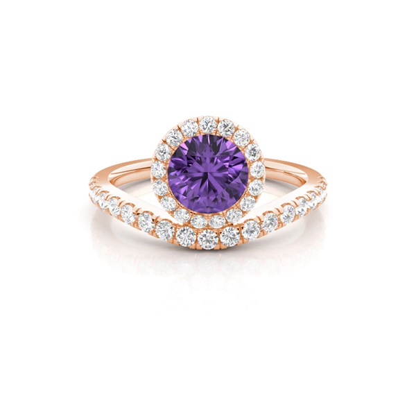 Bezel Setting Amethyst Halo Engagement Ring