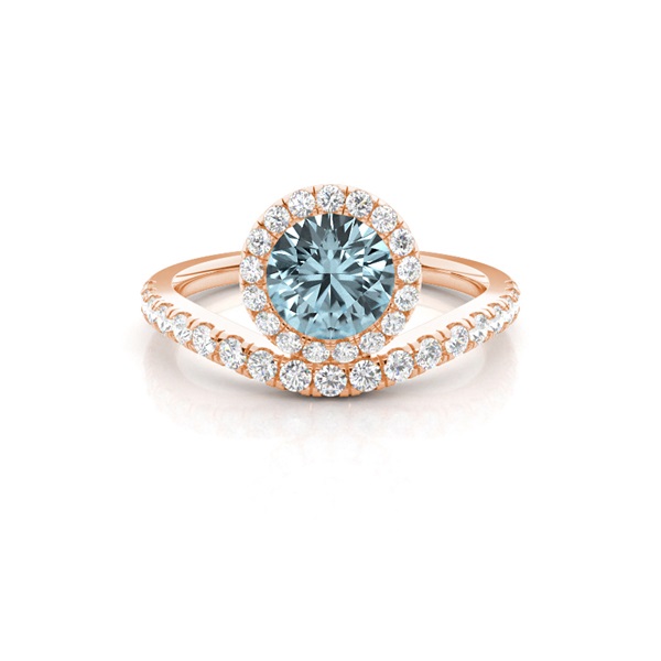 Bezel Setting Aquamarine Halo Engagement Ring