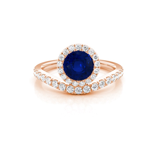 Bezel Setting Blue Sapphire Halo Engagement Ring