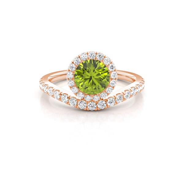 Bezel Setting Peridot Halo Engagement Ring
