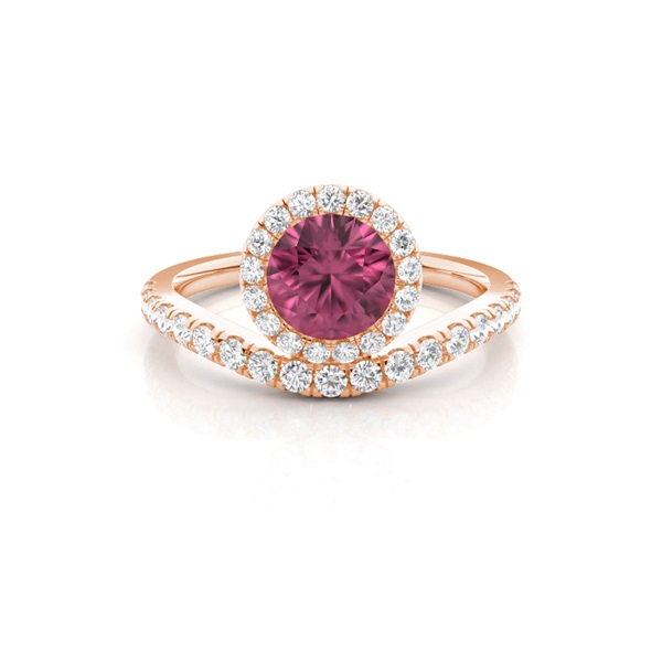 Bezel Setting Pink Tournamile Halo Engagement Ring