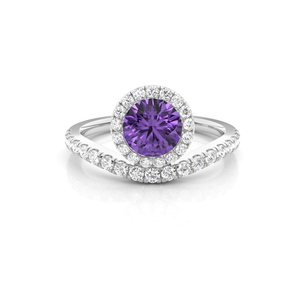 Bezel Setting Amethyst Halo Engagement Ring
