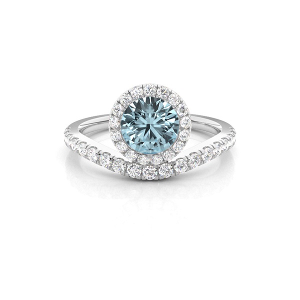 Bezel Setting Aquamarine Halo Engagement Ring