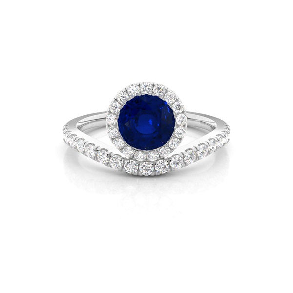 Bezel Setting Blue Sapphire Halo Engagement Ring