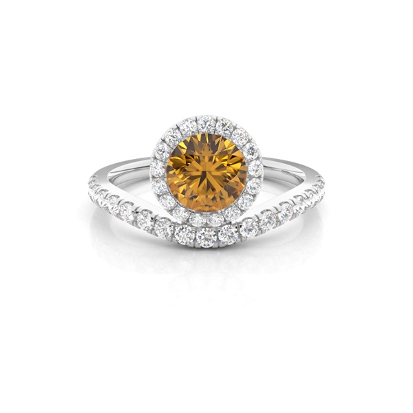 Bezel Setting Citrine Halo Engagement Ring