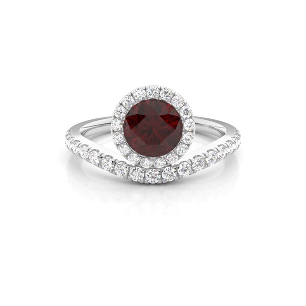 Bezel Setting Garnet Halo Engagement Ring
