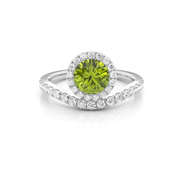 Bezel Setting Peridot Halo Engagement Ring