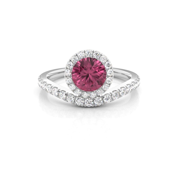 Bezel Setting Pink Tournamile Halo Engagement Ring