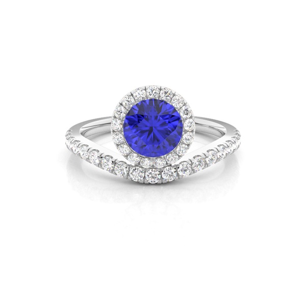 Bezel Setting Tanzanite Halo Engagement Ring