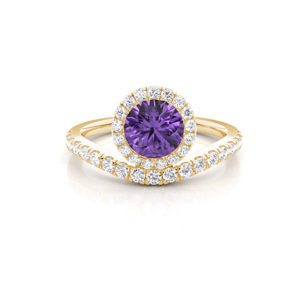 Bezel Setting Amethyst Halo Engagement Ring