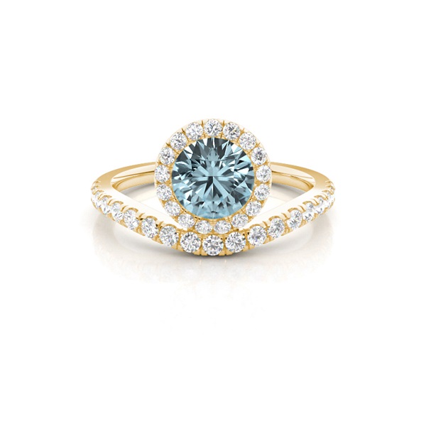 Bezel Setting Aquamarine Halo Engagement Ring