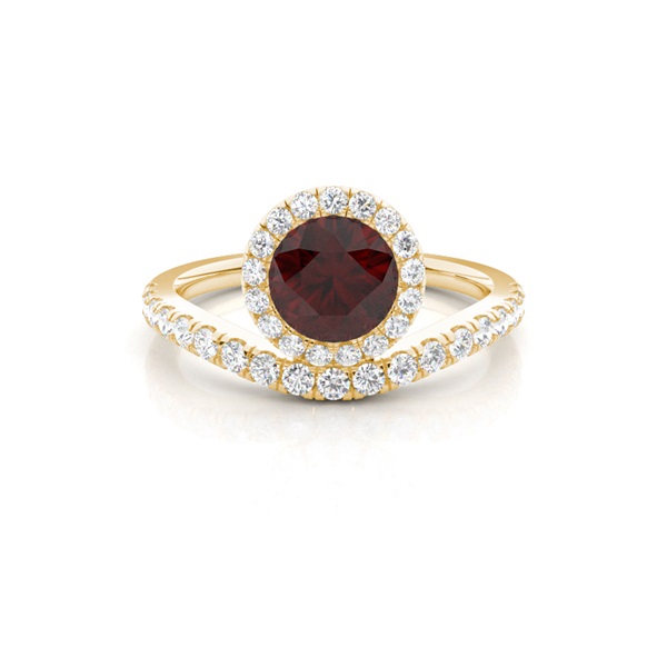Bezel Setting Garnet Halo Engagement Ring