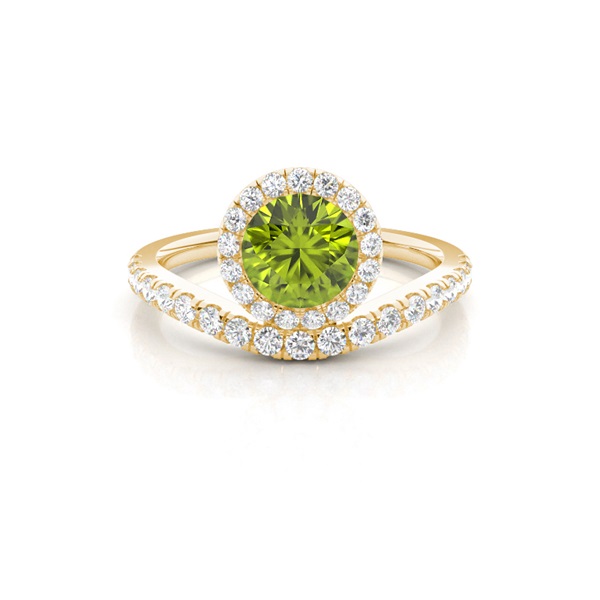 Bezel Setting Peridot Halo Engagement Ring