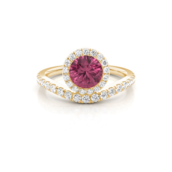 Bezel Setting Pink Tournamile Halo Engagement Ring