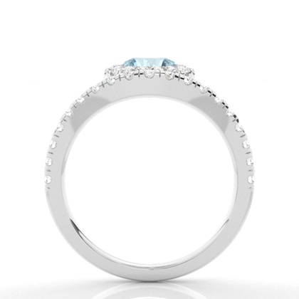 Aquamarin-Halo-Verlobungsring In Zargenfassung