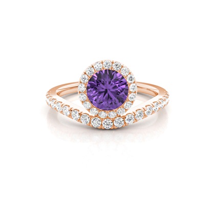 Bezel Setting Amethyst Halo Engagement Ring