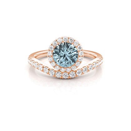 Bezel Setting Aquamarine Halo Engagement Ring