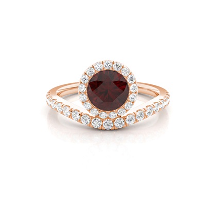 Bezel Setting Garnet Halo Engagement Ring