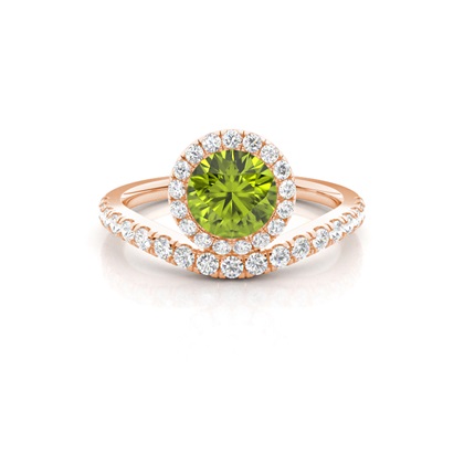 Bezel Setting Peridot Halo Engagement Ring