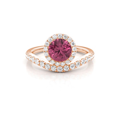 Bezel Setting Pink Tournamile Halo Engagement Ring