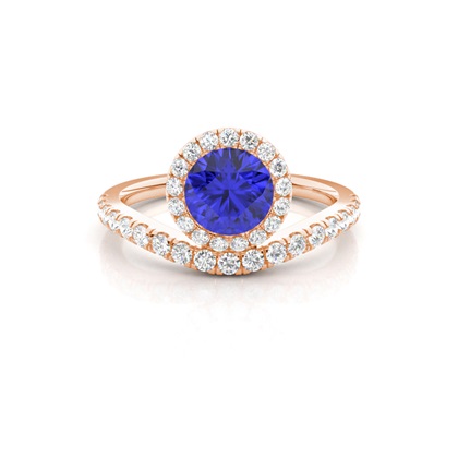 Bezel Setting Tanzanite Halo Engagement Ring