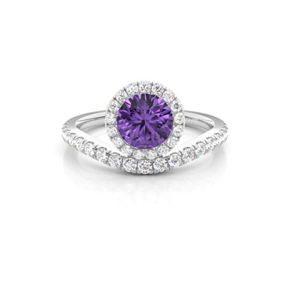 Bezel Setting Amethyst Halo Engagement Ring