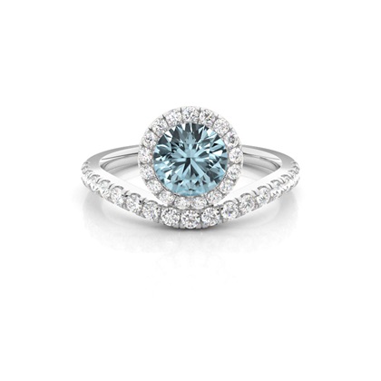 Bezel Setting Aquamarine Halo Engagement Ring