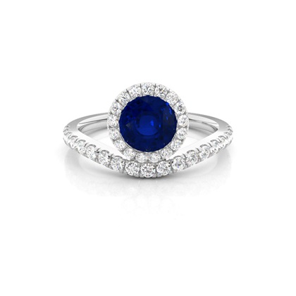 Bezel Setting Blue Sapphire Halo Engagement Ring