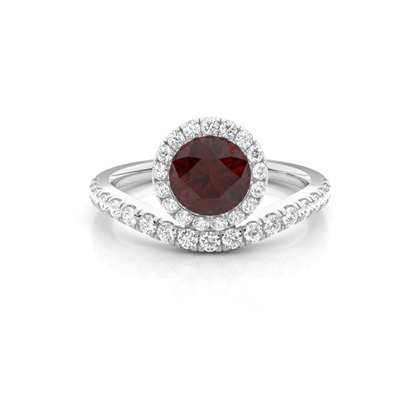 Bezel Setting Garnet Halo Engagement Ring