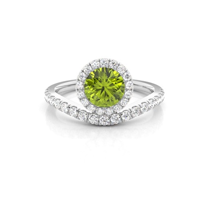 Bezel Setting Peridot Halo Engagement Ring
