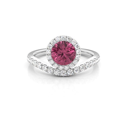 Bezel Setting Pink Tournamile Halo Engagement Ring