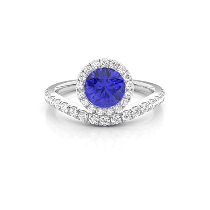 Bezel Setting Tanzanite Halo Engagement Ring