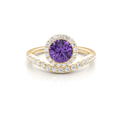 Bezel Setting Amethyst Halo Engagement Ring