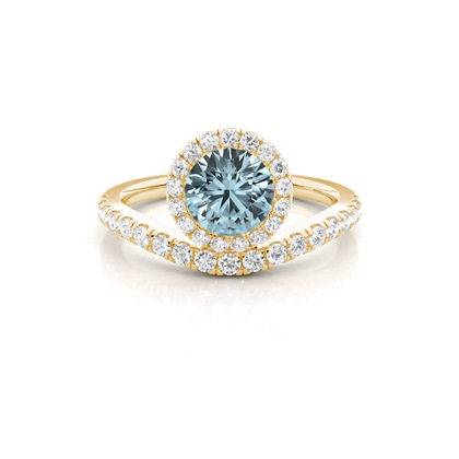 Bezel Setting Aquamarine Halo Engagement Ring