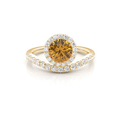 Bezel Setting Citrine Halo Engagement Ring