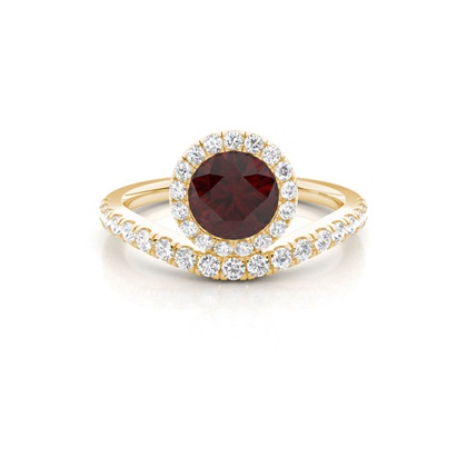 Bezel Setting Garnet Halo Engagement Ring
