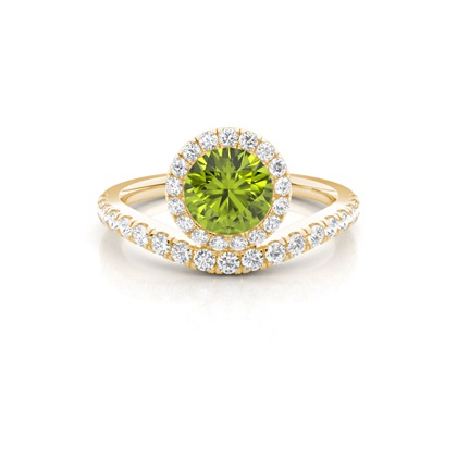 Bezel Setting Peridot Halo Engagement Ring