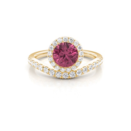 Bezel Setting Pink Tournamile Halo Engagement Ring