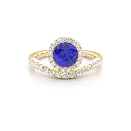 Bezel Setting Tanzanite Halo Engagement Ring