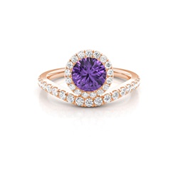 Bezel Setting Amethyst Halo Engagement Ring