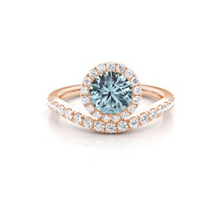 Bezel Setting Aquamarine Halo Engagement Ring