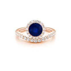 Bezel Setting Blue Sapphire Halo Engagement Ring