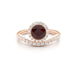 Bezel Setting Garnet Halo Engagement Ring