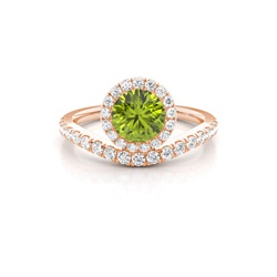 Bezel Setting Peridot Halo Engagement Ring