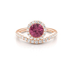 Bezel Setting Pink Tournamile Halo Engagement Ring
