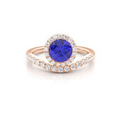 Bezel Setting Tanzanite Halo Engagement Ring